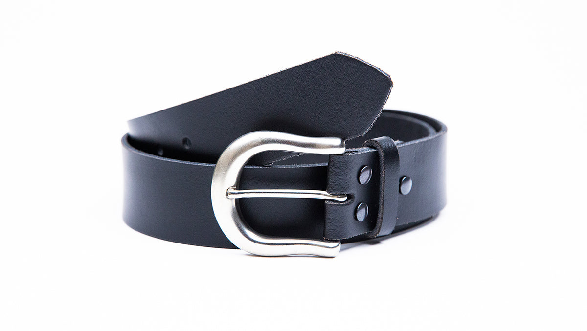 Black Leather Circle Buckle Jeans Belt