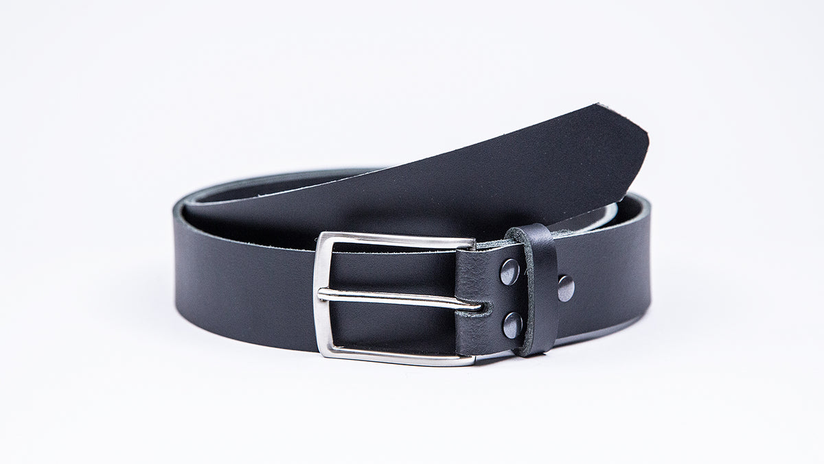 Genuine Black Leather Chinos Belt - Thin Rectangular Chrome Buckle ...